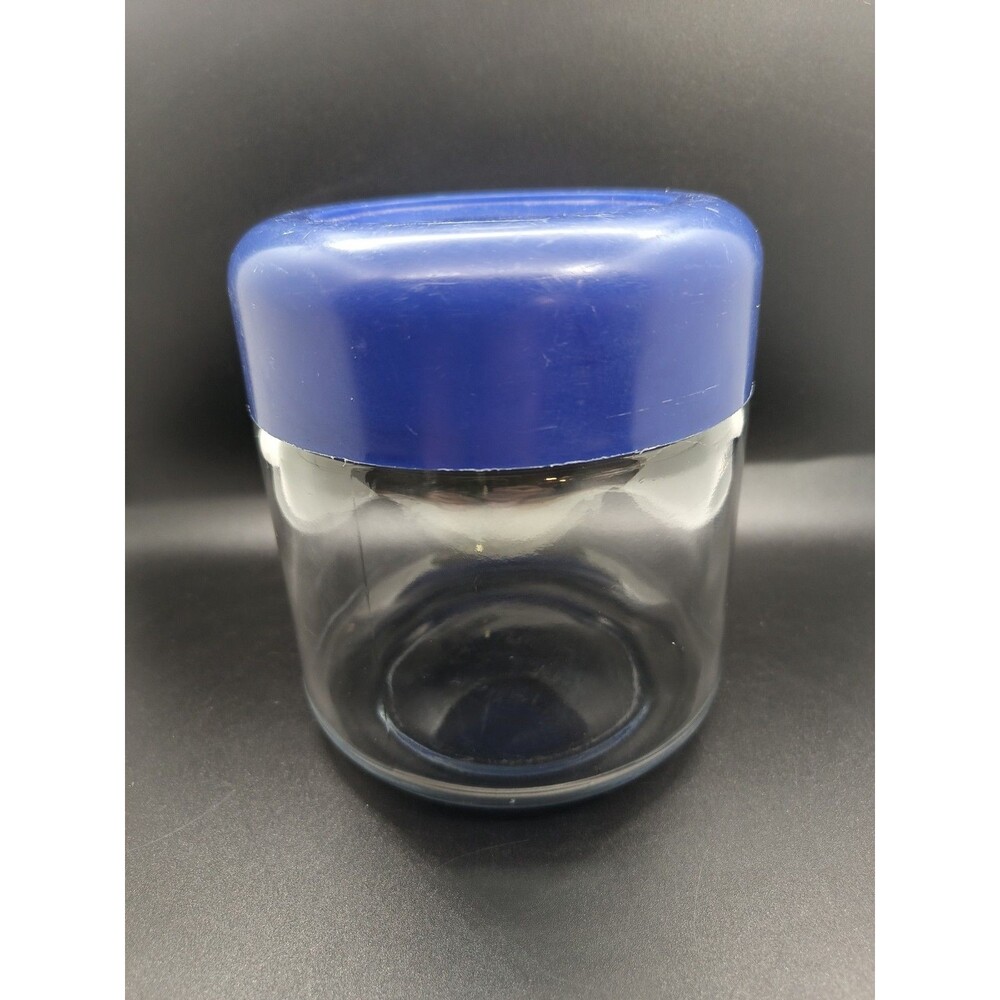 Vintage Heller Design Glass 5 5/8" Glass Canister - Blue LID - MCM Mid-Century